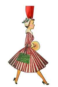 Vintage Christmas Lady Printed Wooden Ornament