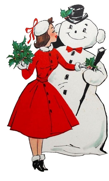 Vintage Lady with Snowman Ornament