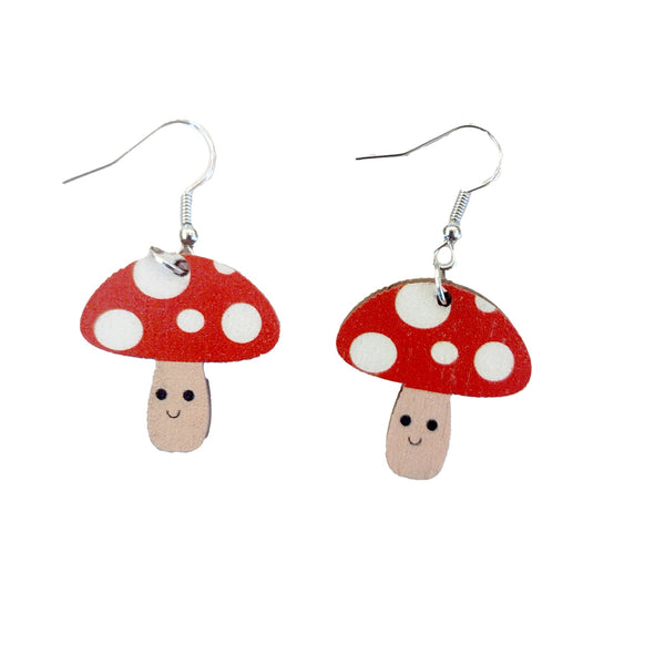 Mushroom with Happy Face Earrings