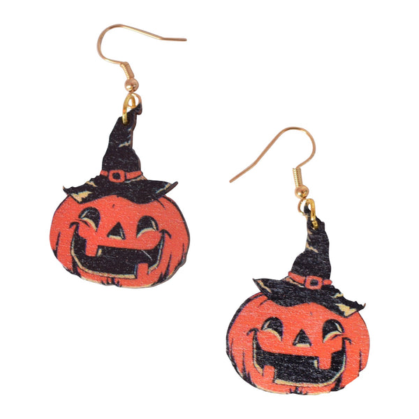 Pumpkin with Witch Hat Halloween Earrings