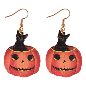 Cat in Pumpkin Halloween Earrings