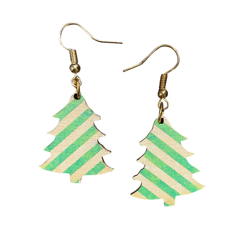 Christmas Tree Green Stripe Holiday Earrings