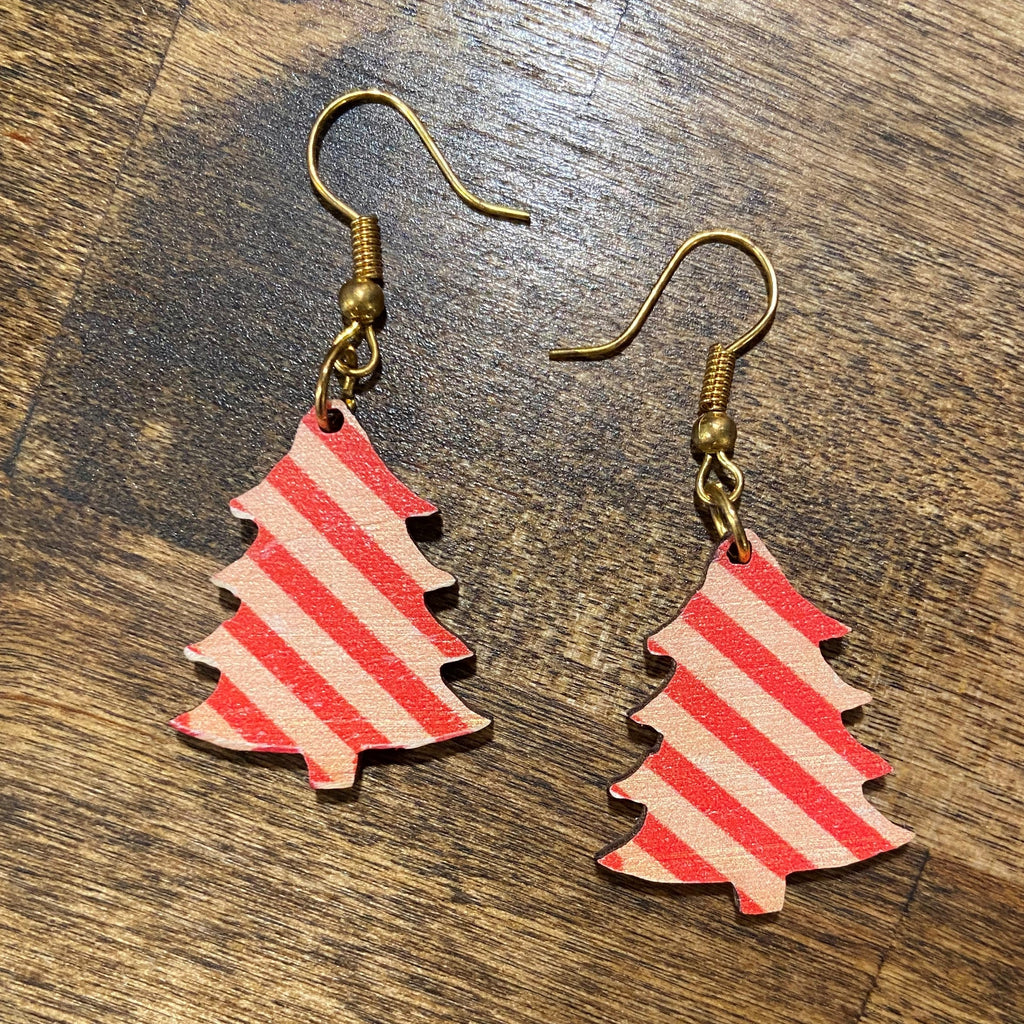 Christmas Tree Red Stripe Holiday Earrings – Buy Socks You All