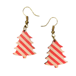 Christmas Tree Red Stripe Holiday Earrings