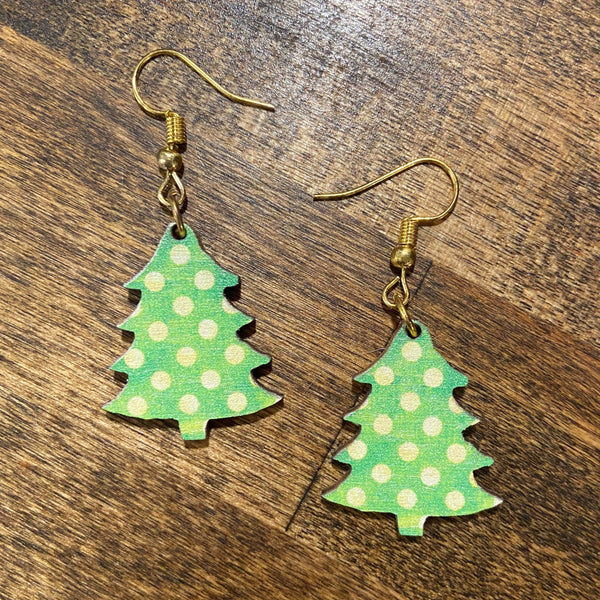 Christmas Tree Green Dots Holiday Earrings