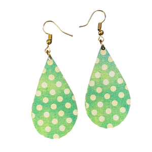 Green Dots Teardrop Holiday Earrings