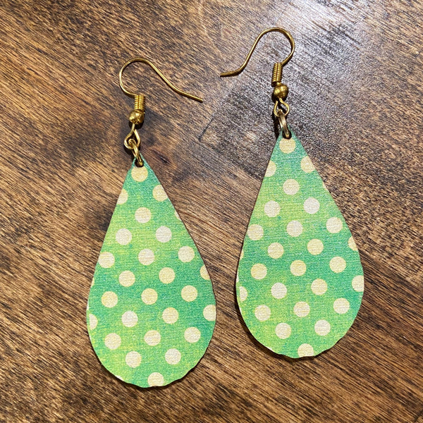 Green Dots Teardrop Holiday Earrings